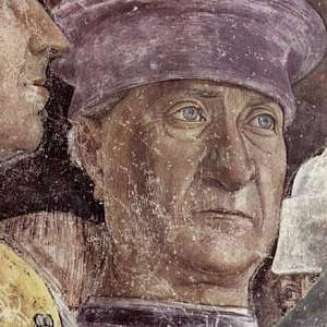 Probable Self Portrait hidden in a detail from La Camera degli Sposi (1467–74) by Andrea Mantegna, in the Palazzo Ducale, Mantova, Italy (Photo by unknown)