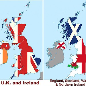 Map showing the British Isles, United Kingdom and Ireland, and constituent countries of the U.K. (Photo Â© Reid Bramblett)