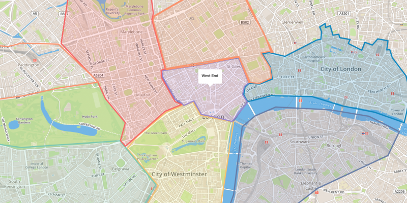 ReidsLondon.com city layout map (Photo by Reid Bramblett; map base Â© OpenStreetMap, used under CC-BY-SA license)