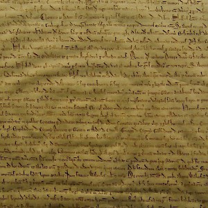 A detail from one of the two copies of the Magna Carta (1216) at the British Library of London (Photo Â© Reid Bramblett)