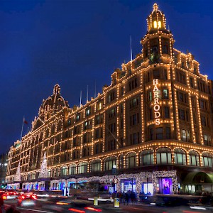 Harrods lit up at night
				(Photo by Michael Caven)