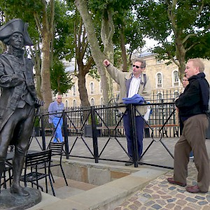 Context Travel guide Tim Hochstrasser pauses outside Trafalgar Tavern to about Admiral Lord Nelson on a walking tour of Greenwich (Photo courtesy of Context Travel)