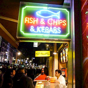 Fish & chips, kebabs, and felafel are all typical street foods in London (Photo by Paul Joseph)