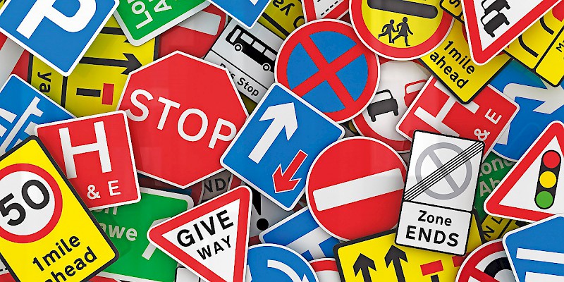 British road signs (Photo is a collage of images in the public domain)