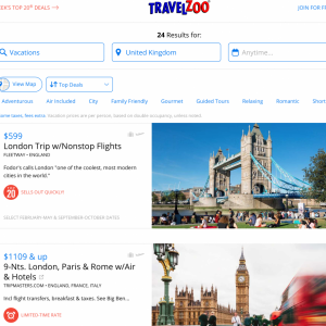 Some U.K. deals at Travelzoo (Photo courtesy of Travelzoo)